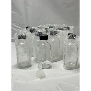 CLEAR GLASS Bottles 2 oz (60 ml) with Black Cone-Lined Caps 12 Pack With Funnel